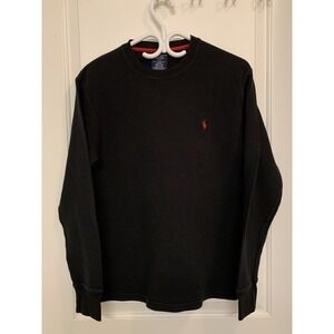 Polo Ralph Lauren Shirt Mens Medium Black Waffle Knit Thermal Sleepwear Red